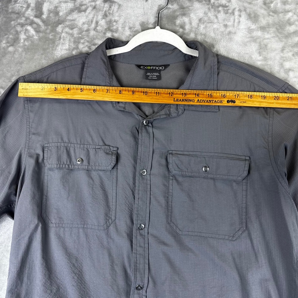 ExOfficio Button Down Shirt Mens 2XL Gray Short Sleeve Ripstop Hiking (1497) - Picture 8 of 11